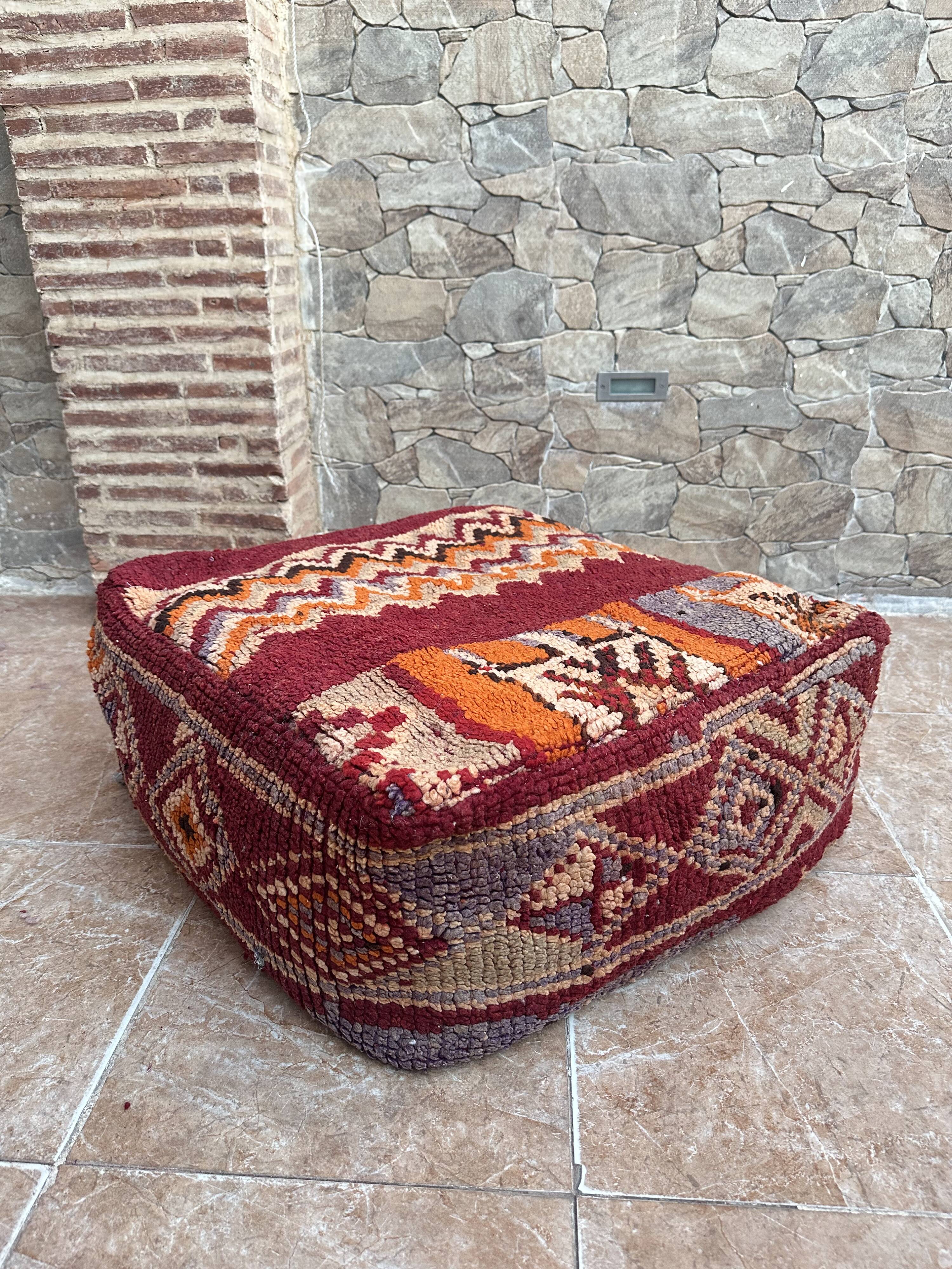 Handmade Berber Kilim pouf, floor cushion