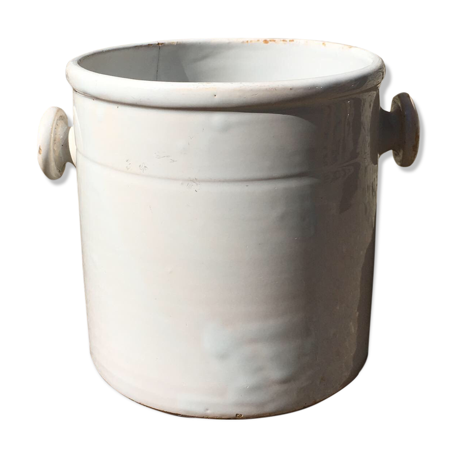 Large white glazed terracotta pot