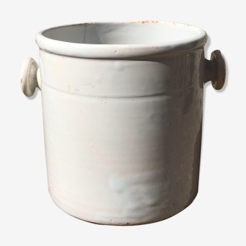 Large white glazed terracotta pot