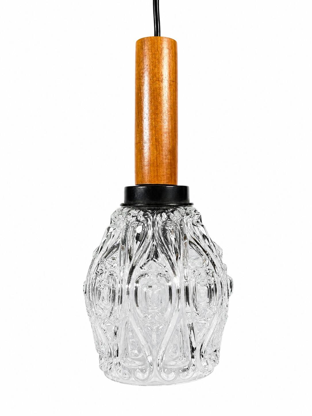 1960s 1970s Ceiling Lamp Pendant Lamp in Teak & Glass Mid Century Space Age