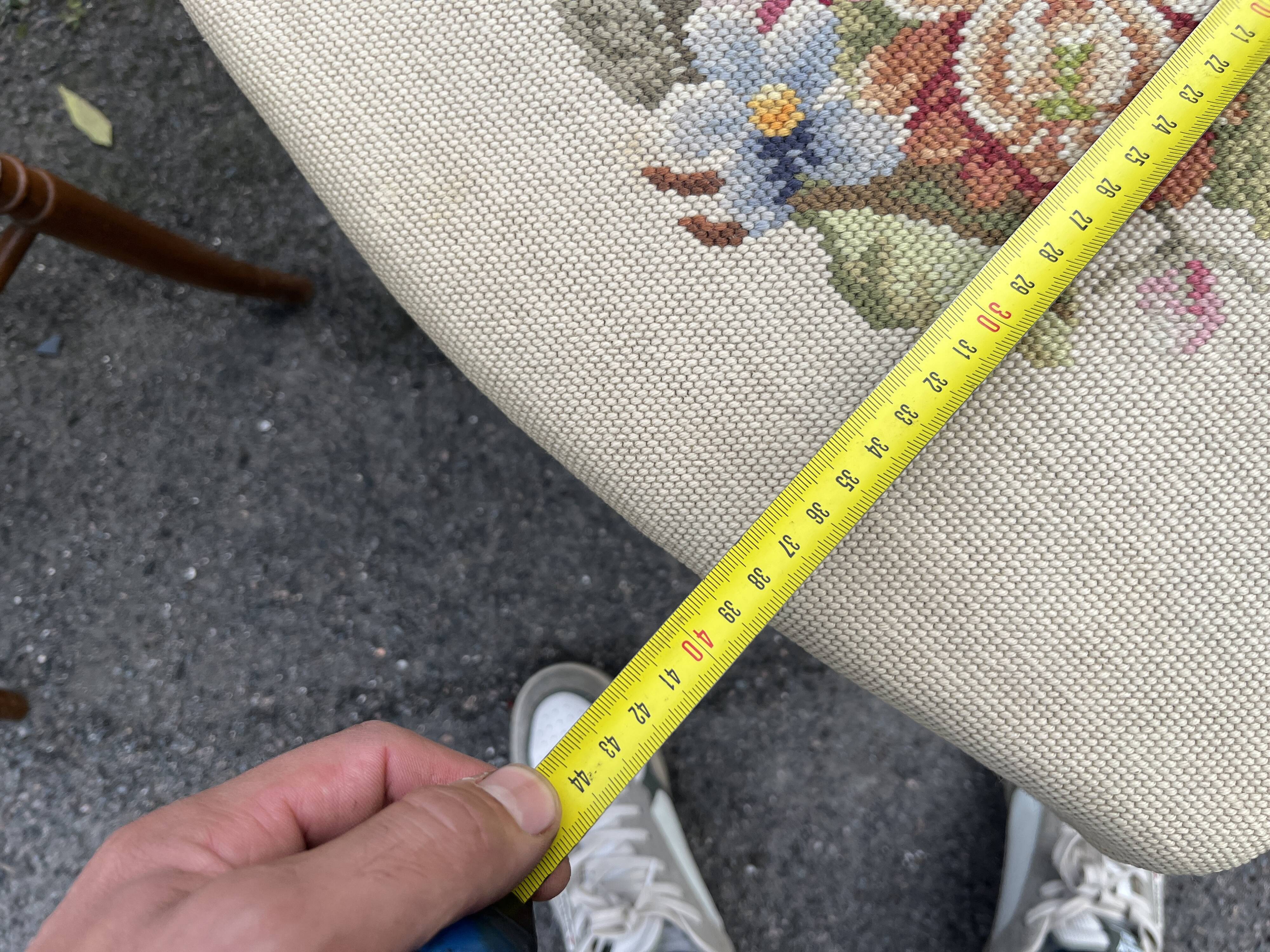 Pair of antique turned wooden chairs, embroidered upholstered seats