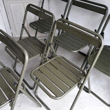 Series of 6 metal chairs Army khaki green / folding  Vintage