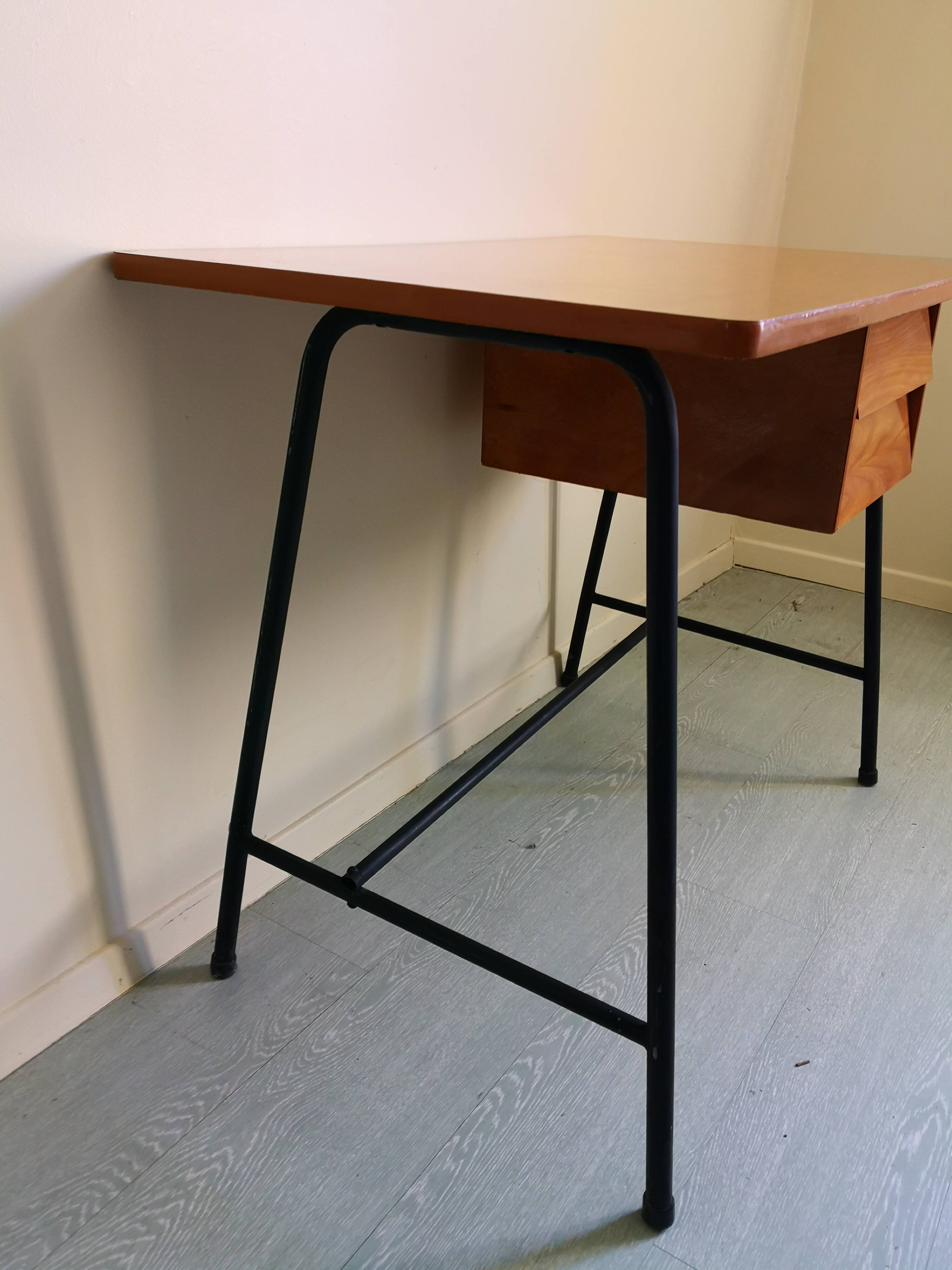 Scandinavian desk, 80s wood and metal
