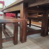 19th-century solid walnut farmhouse table, benches, extensions, Ardèche.