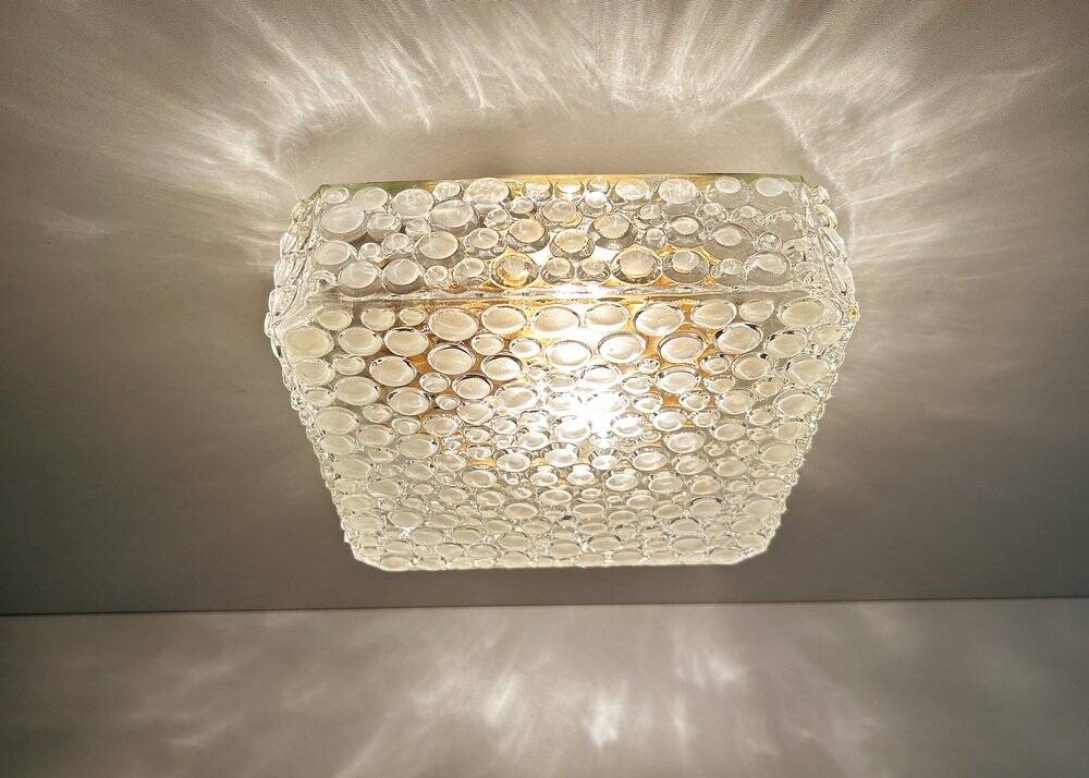 Plafonnier en verre bullé vintage, années 1970