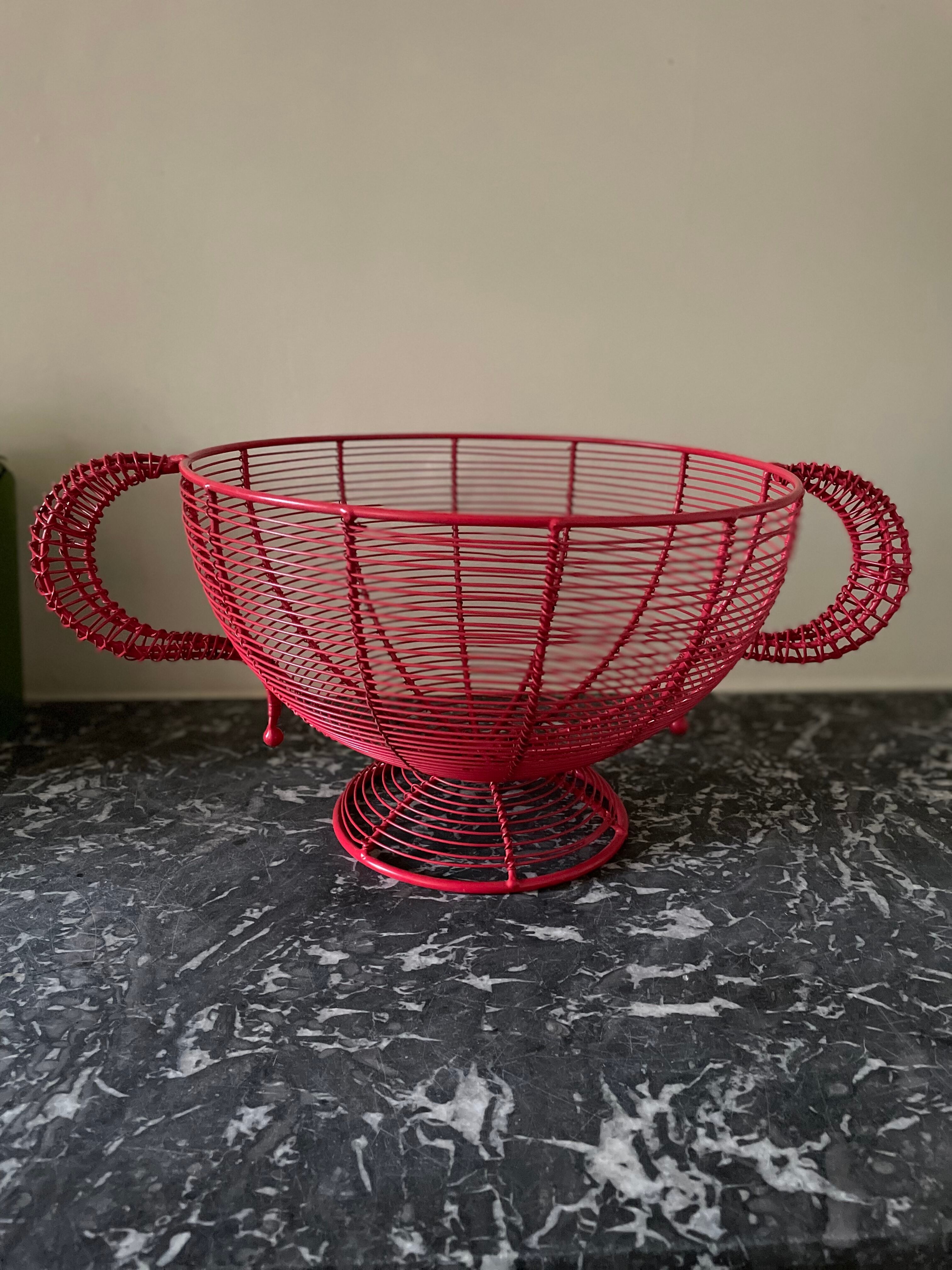 Red wired metal fruit basket