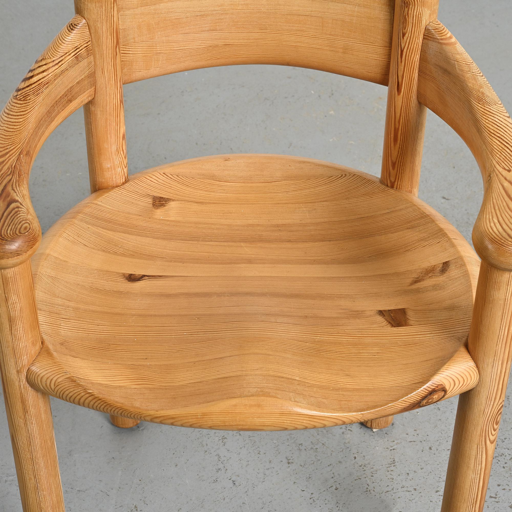Set of 6 solid pine chairs by Rainer Daumiller, Denmark, circa 1970.