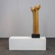 Abstract biomorphic sculpture in carved wood and stone, 1970s