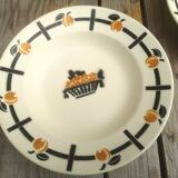 Set of 2 ceramic soup plates décor basket apricots signed Badonviller