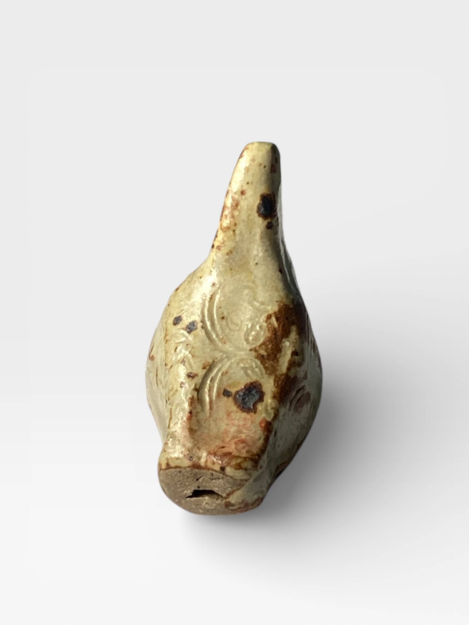Ancient zoomorphic bird whistle in stoneware from La Borne.