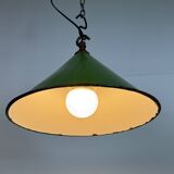 Industrial British Green Enamel Factory Pendant Lamp, 1950s