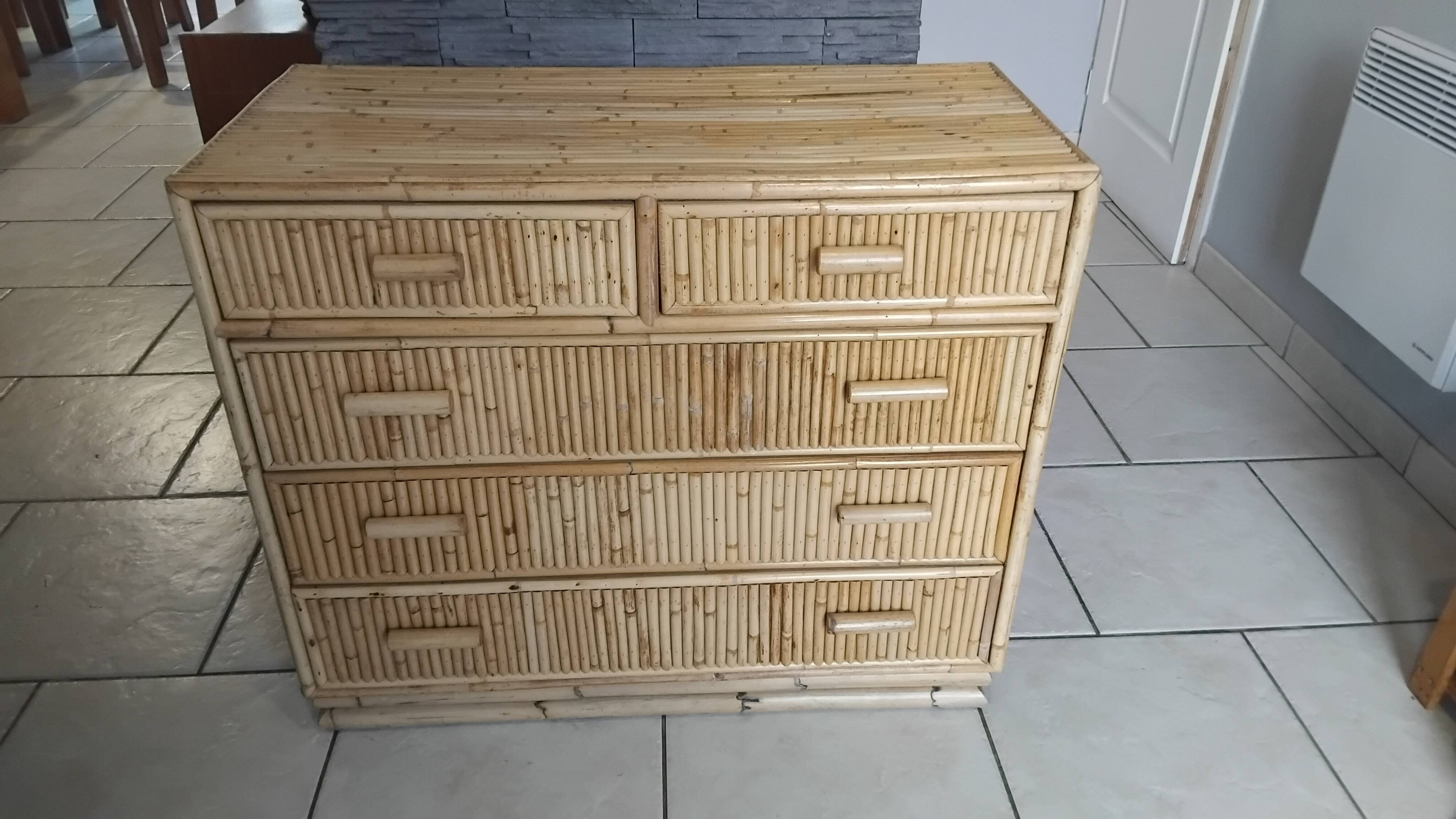 Vintage rattan chest of drawers