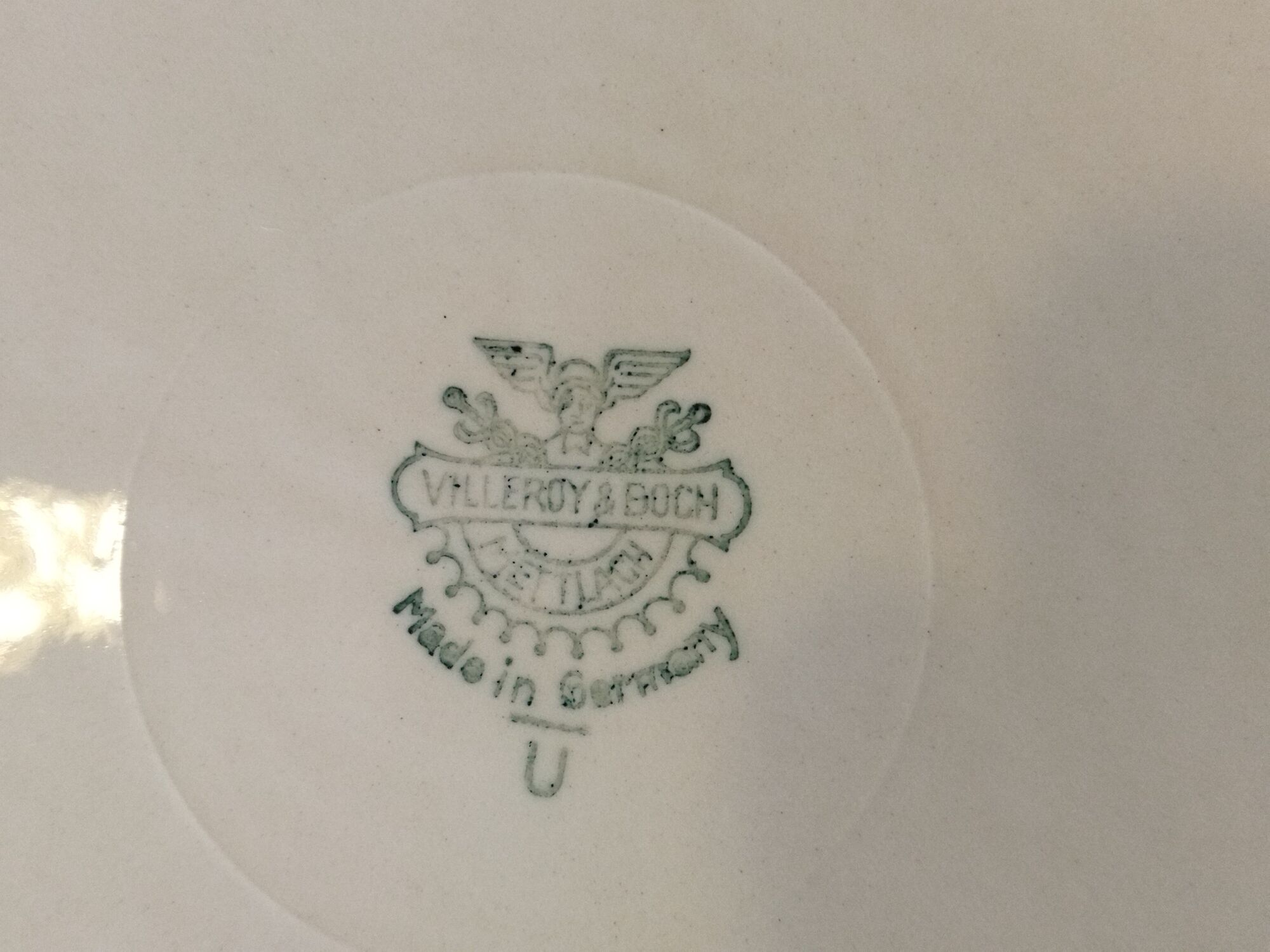 12 flat plates Villeroy & Boch Mettlach celadon green and vintage gold 1960s
