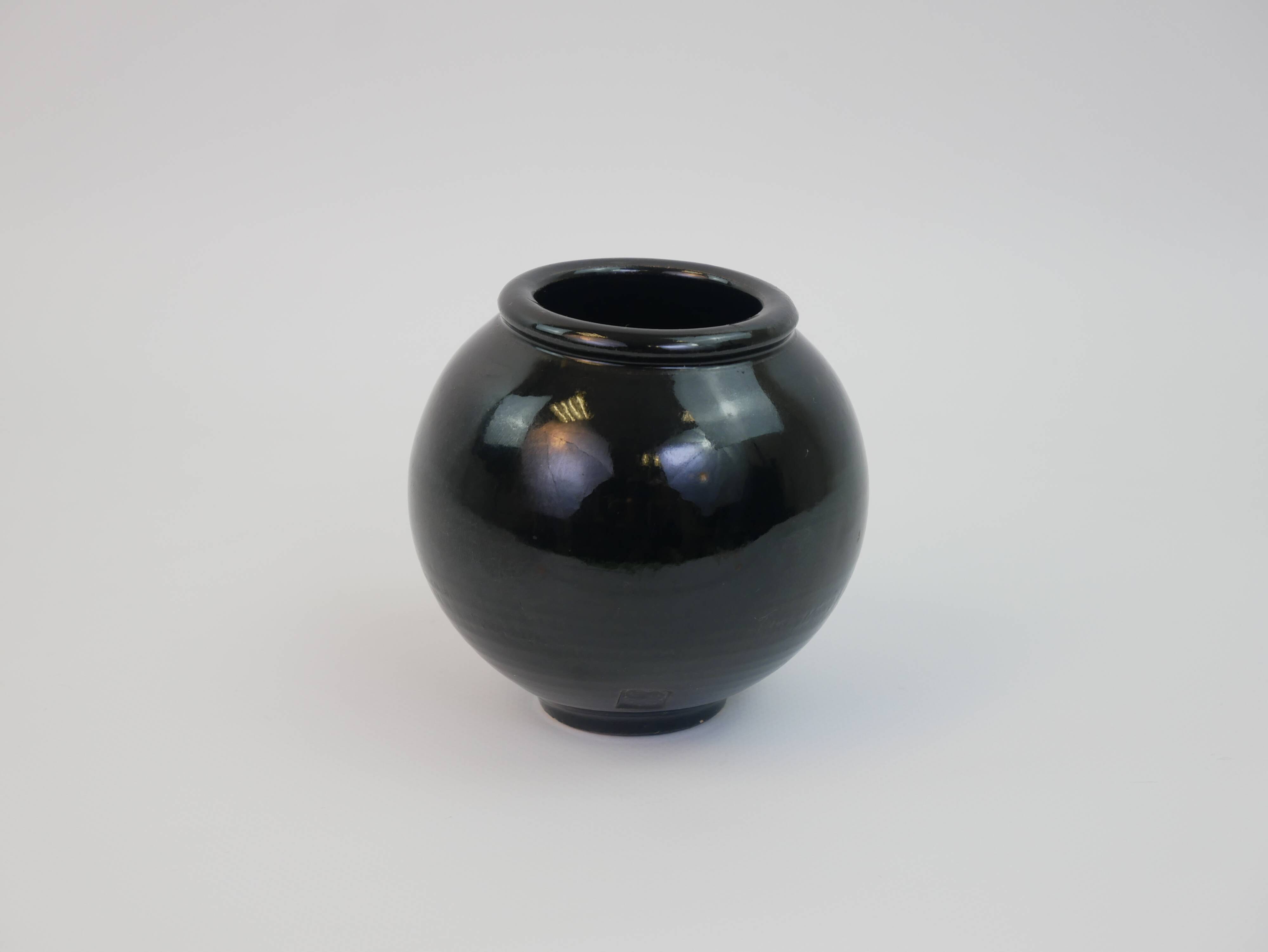 Black ceramic ball vase from Biot