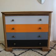 Vintage 4-drawer chest of drawers in grey, orange and wood