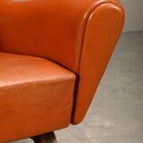 Illum Wikkelsø Wingback Armchair Model 110 in Cognac Leather, Denmark 1960s