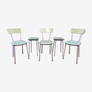 Set 3 chaises et 2 tabourets formica vert