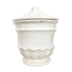Vintage covered pot in white earthenware molded with lions and friezes