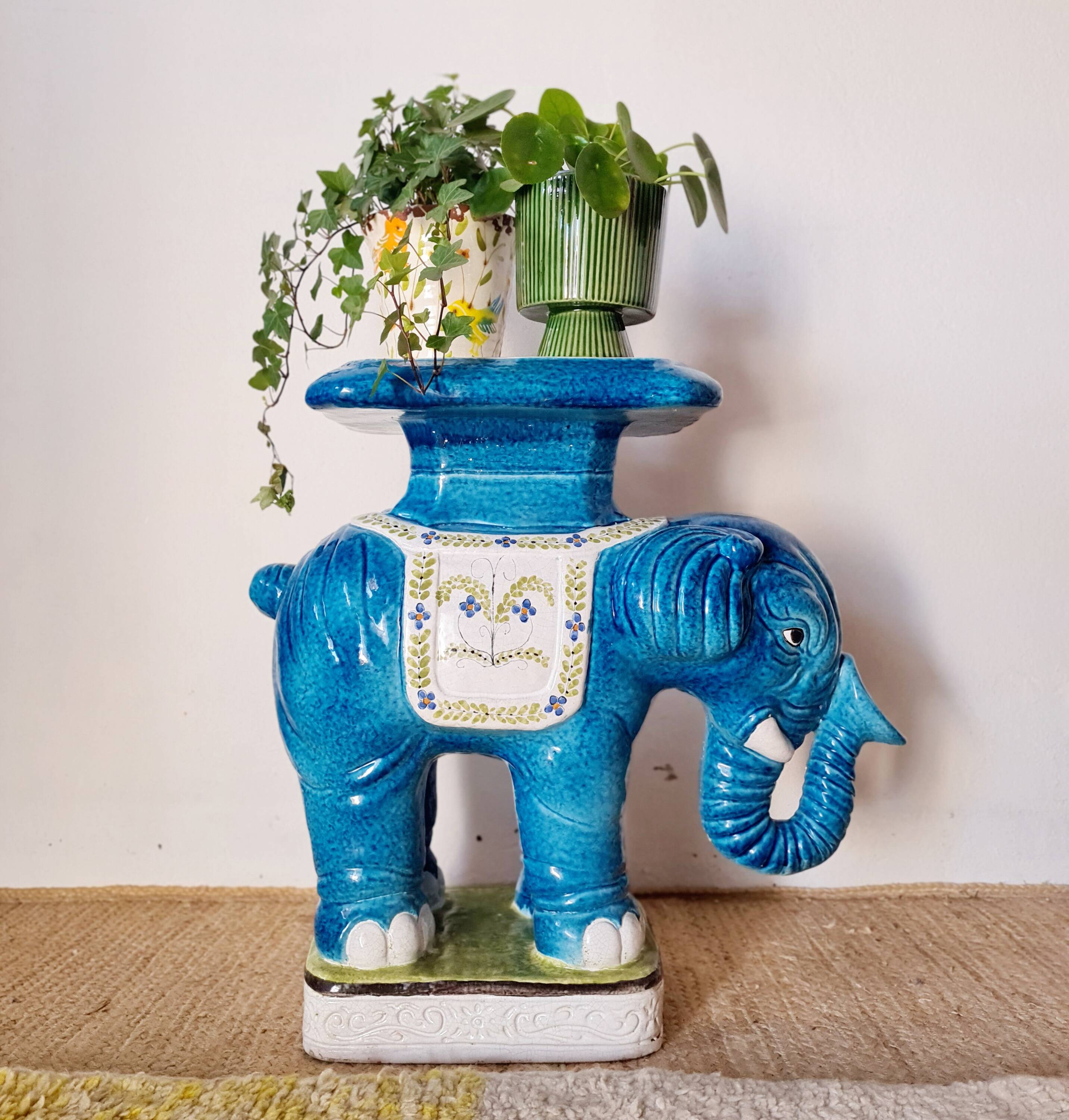 Elephant ceramic vintage plant stand side table