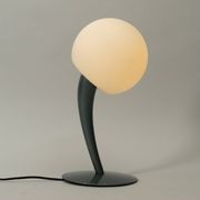 Large extraordinary 80s metal table lamp and opal glass shade