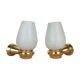 Pair of solid brass and white opaline wall lamps
