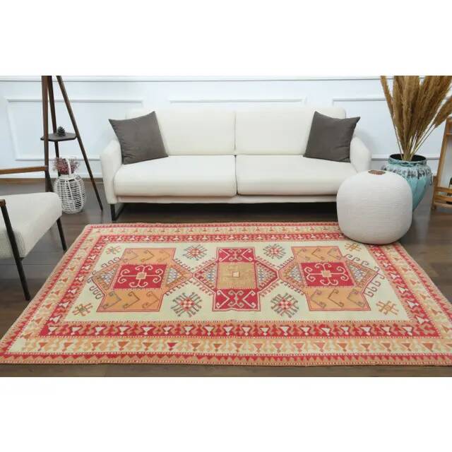 1970s Vintage Turkish Oushak Handmade Wool Cotton Cream Area Rug 172x231