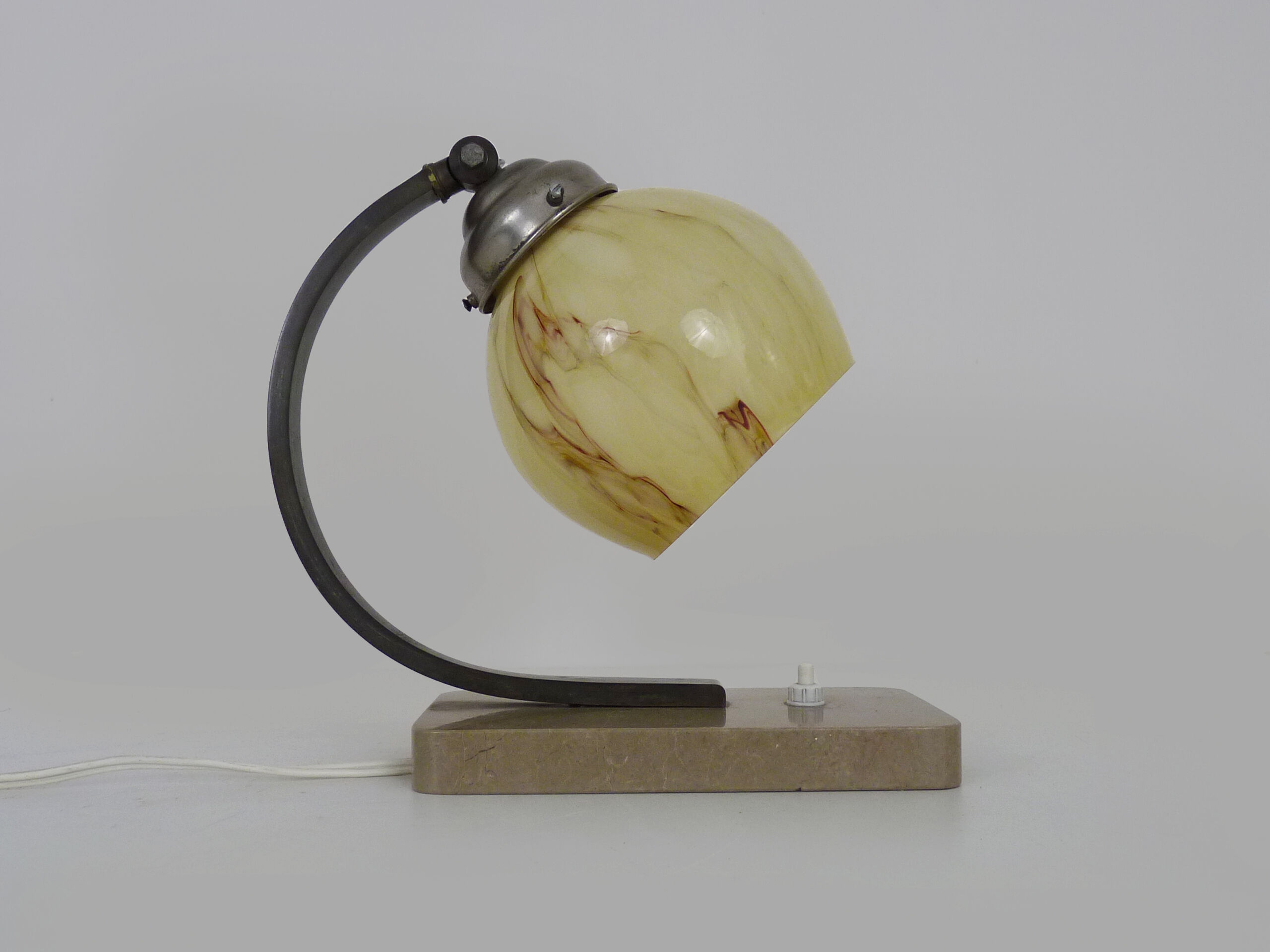 Desk lamp, Art Deco table lamp with swivel head, marble base, bronze foot