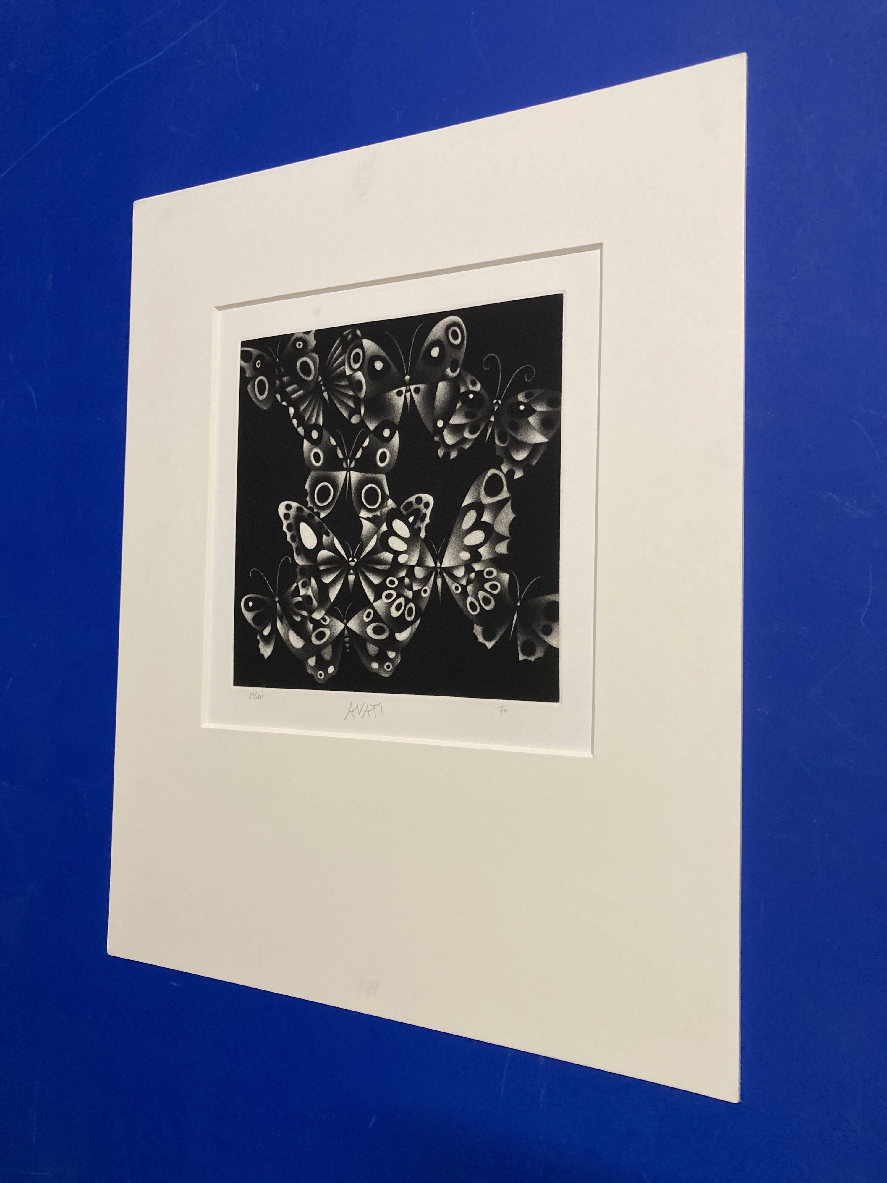 Mario avati (1921-2009), butterflies, black manner, 1970