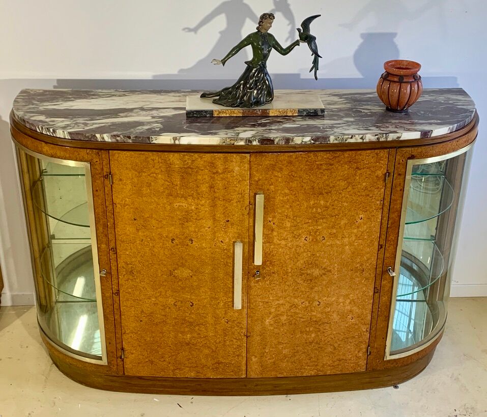 Art Deco period sideboard in precious wood veneer, Loupe d'Amboine