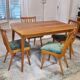 Dining room set, extendable table and 4 chairs, Czech vintage 19.