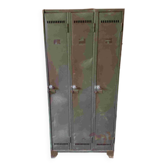 Metal locker cabinet with 3 industrial metal doors 1950