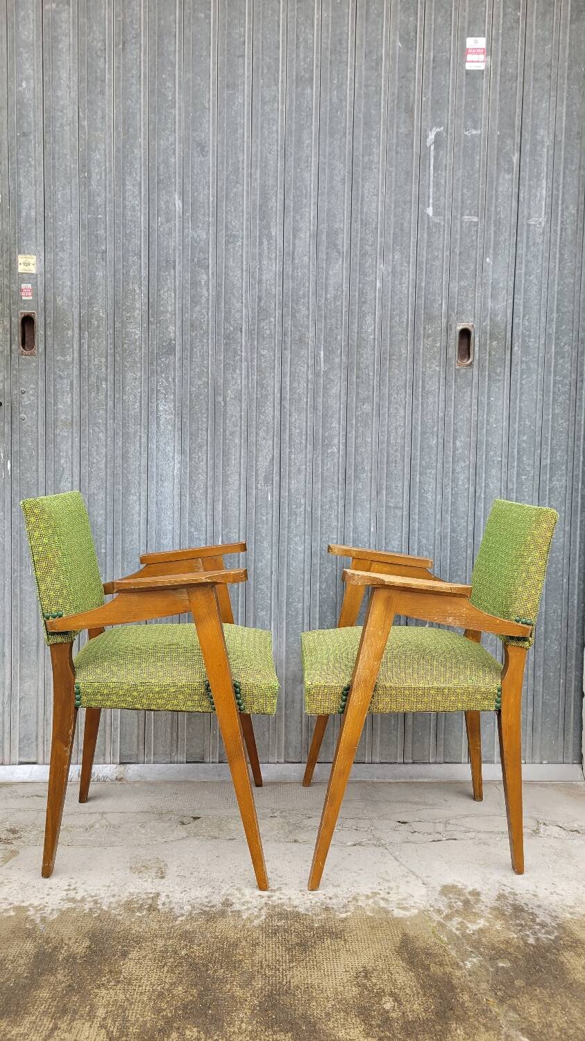 Pair of vintage bridge armchairs 1950s designer compass feet