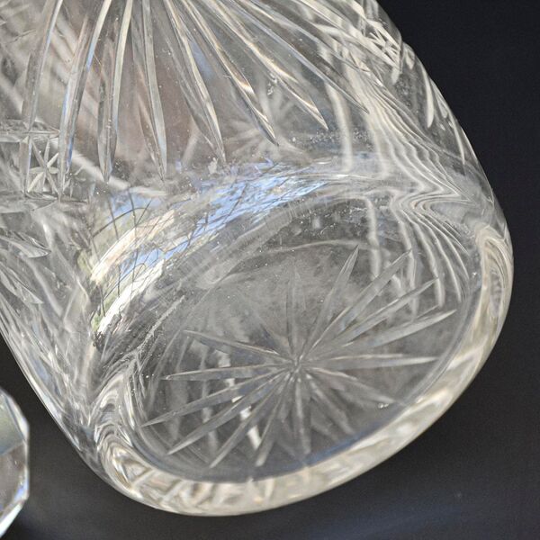 Carafe à liqueur ancienne verre avec bouchon diamant taillé cristal monture argent