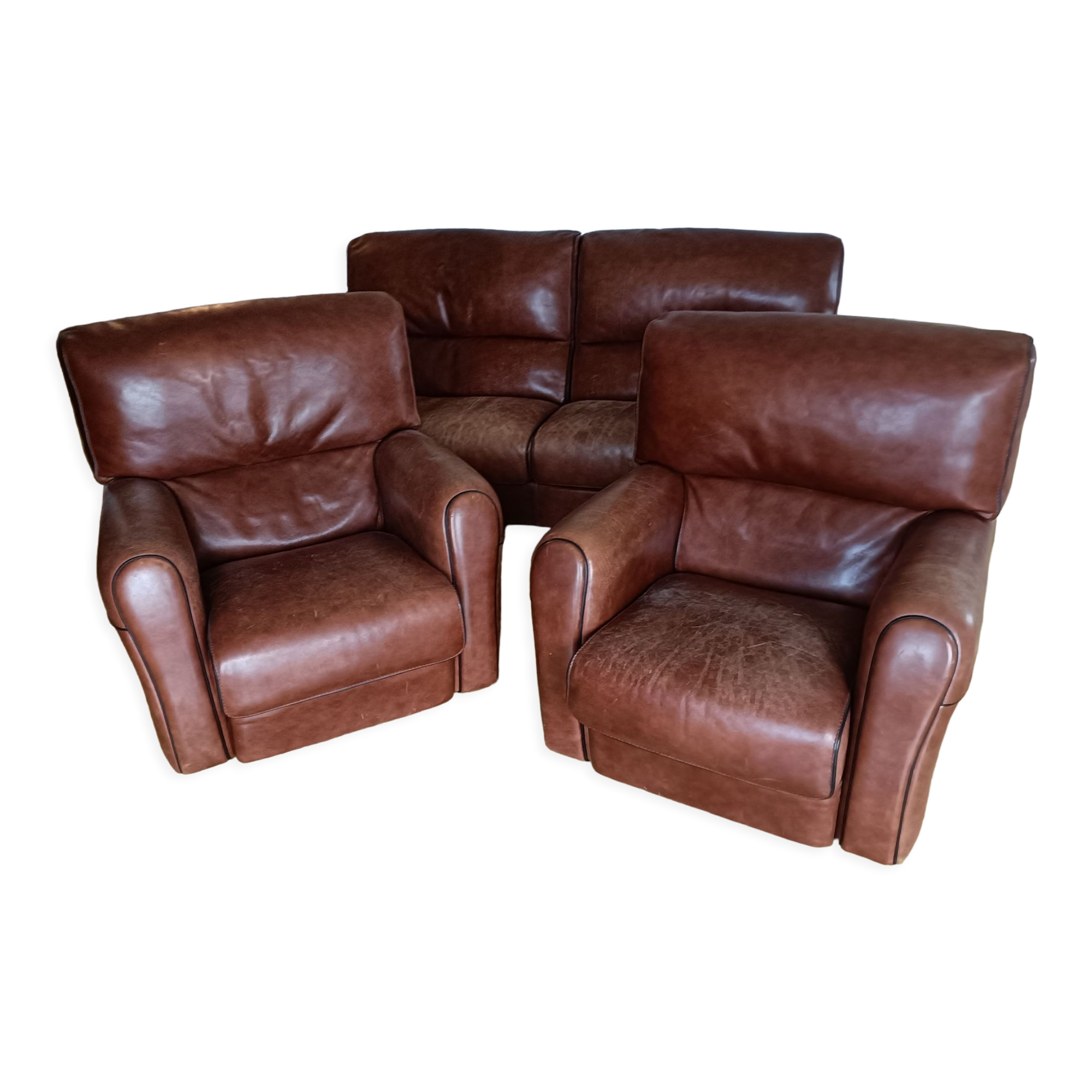 Sofa 2 armchairs vintage leather