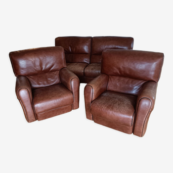 Sofa 2 armchairs vintage leather