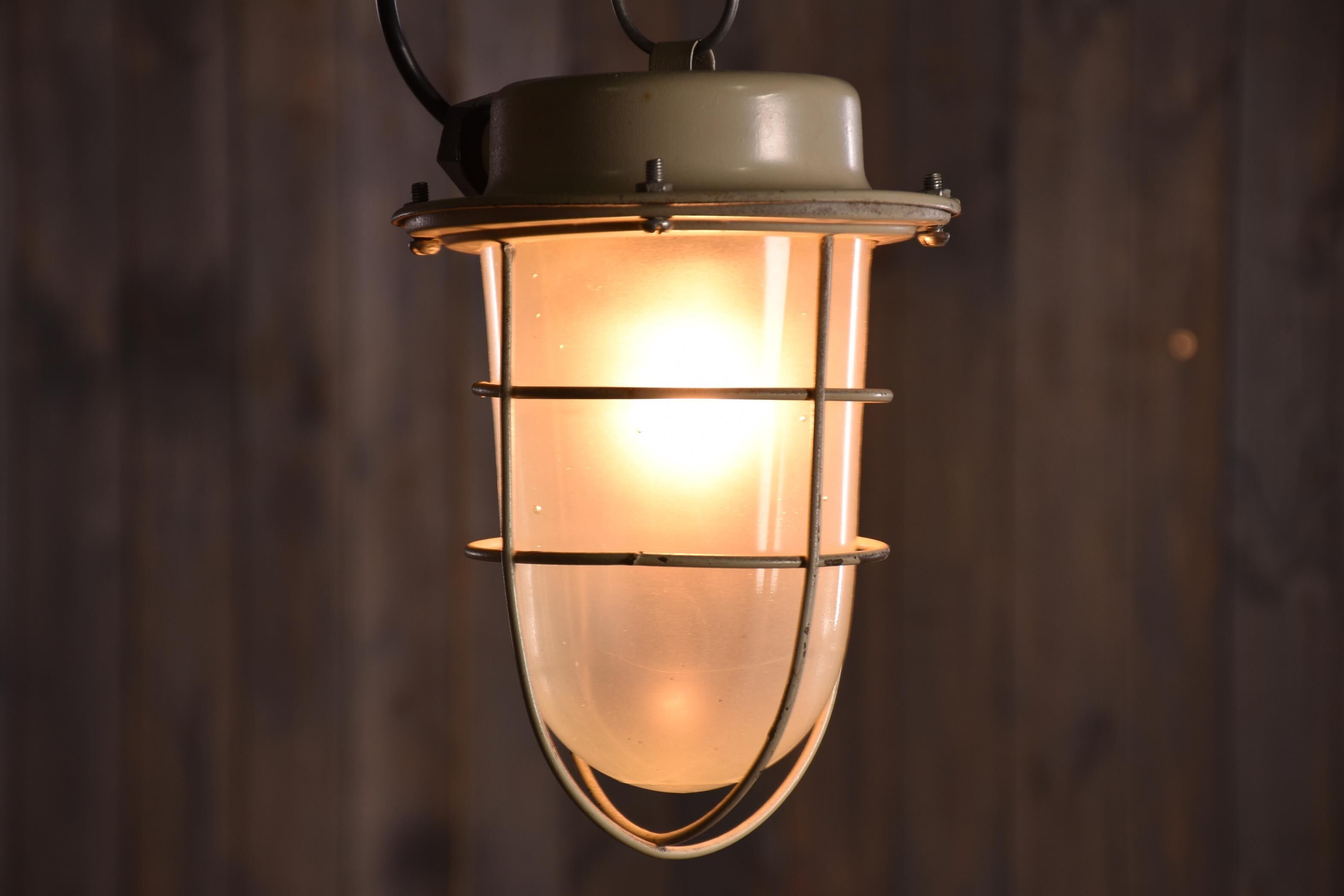 Industrial cage lamp light beige