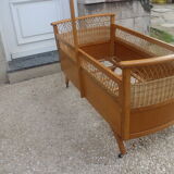 Child bed rattan wood 1960