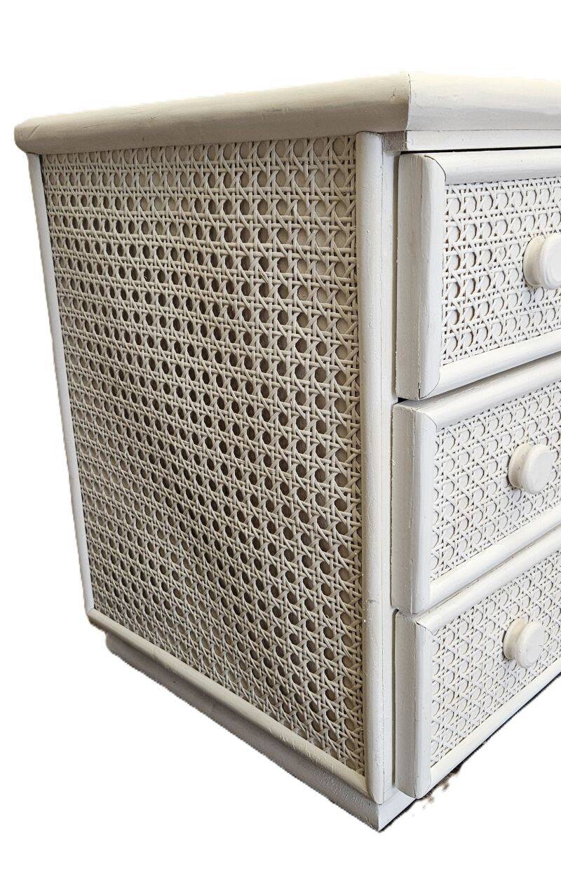 Vintage White Rattan and Cane Chest of Drawers from the 80s