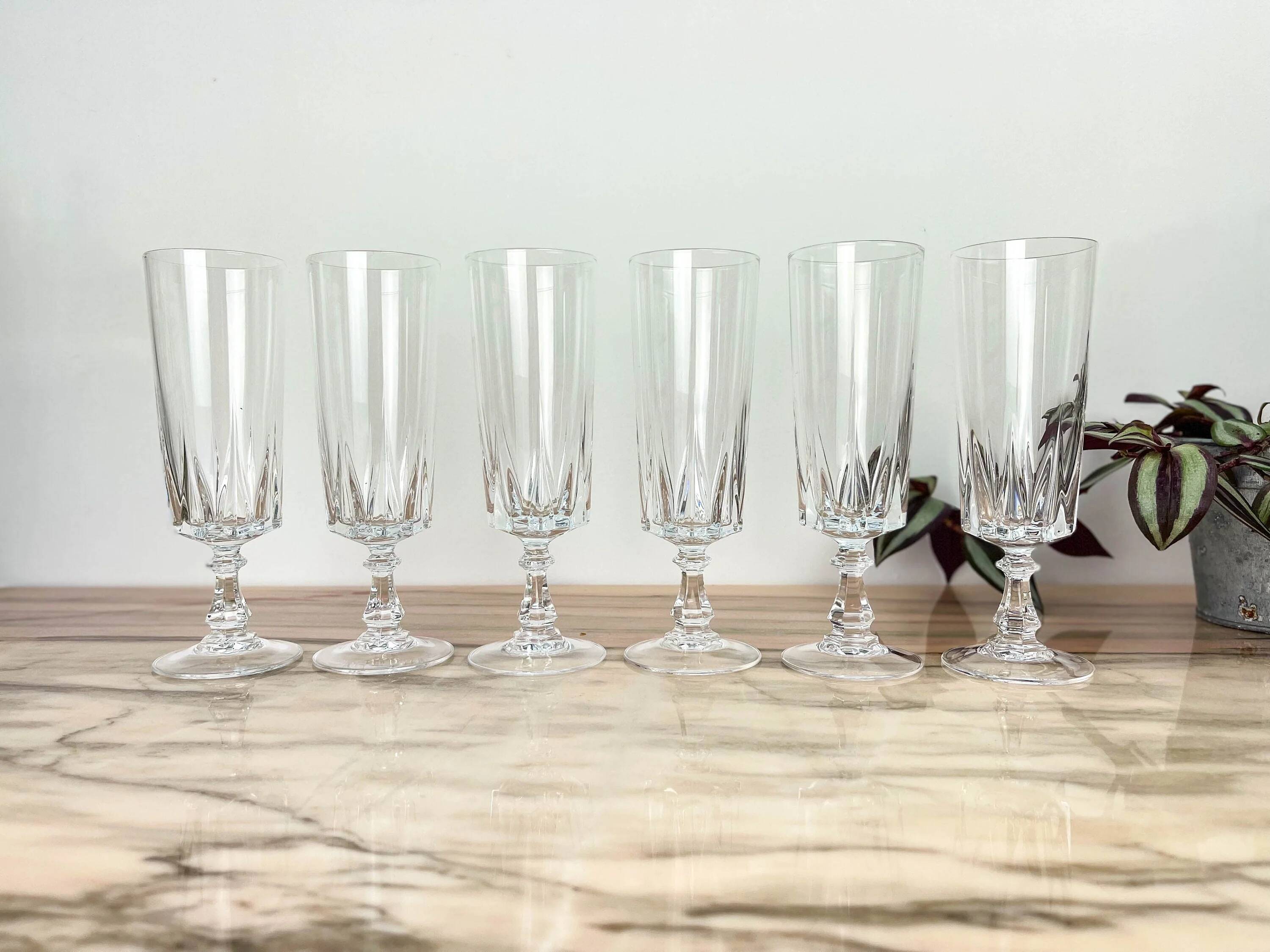 6 crystal champagne flutes from Cristal D'Arques, Louvre model.