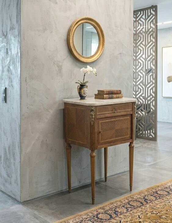 Louis XVI style side table - Marquetry wood and gilded bronze