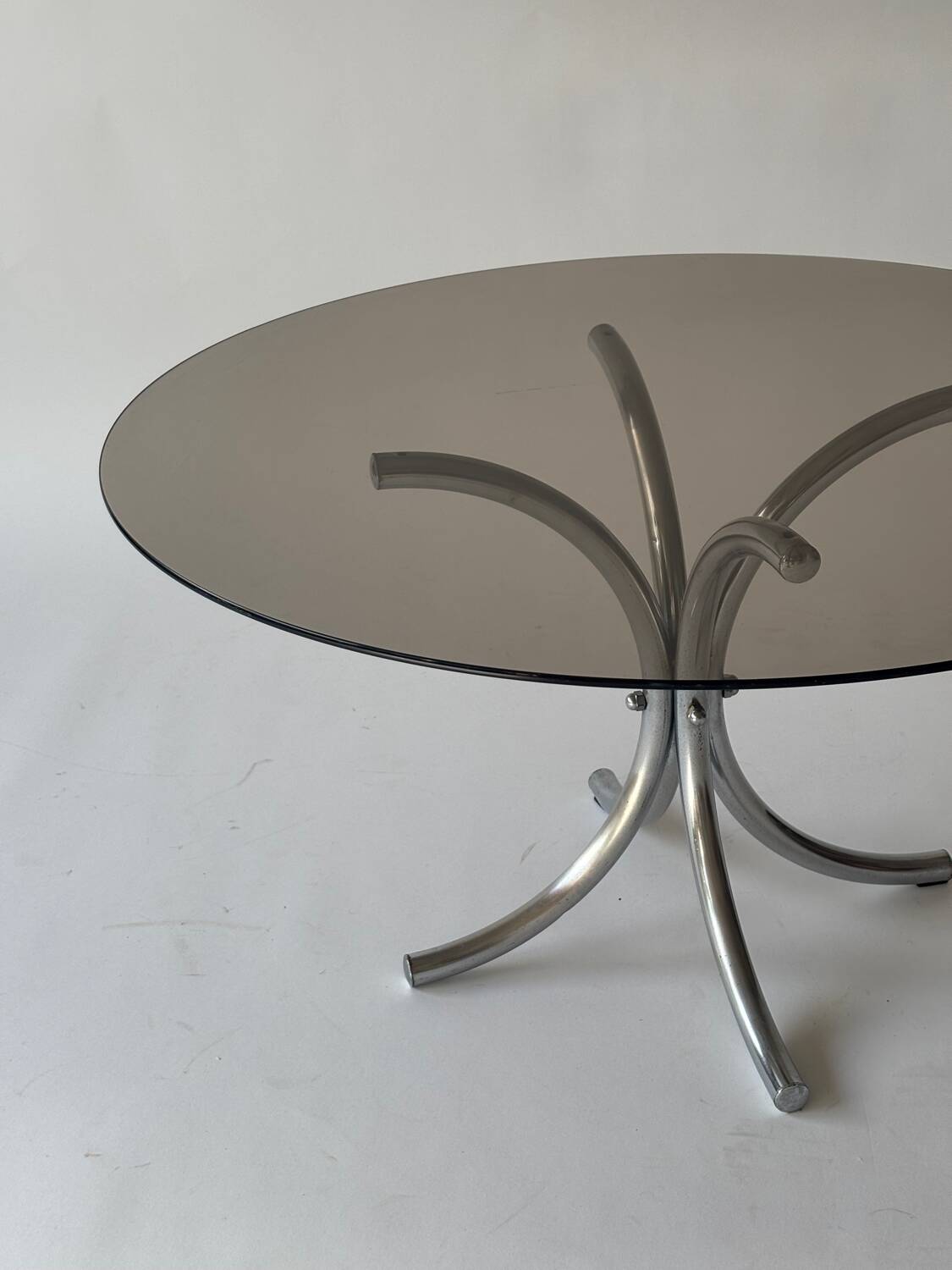 Chrome metal and smoked glass coffee table, 1970
