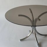 Chrome metal and smoked glass coffee table, 1970