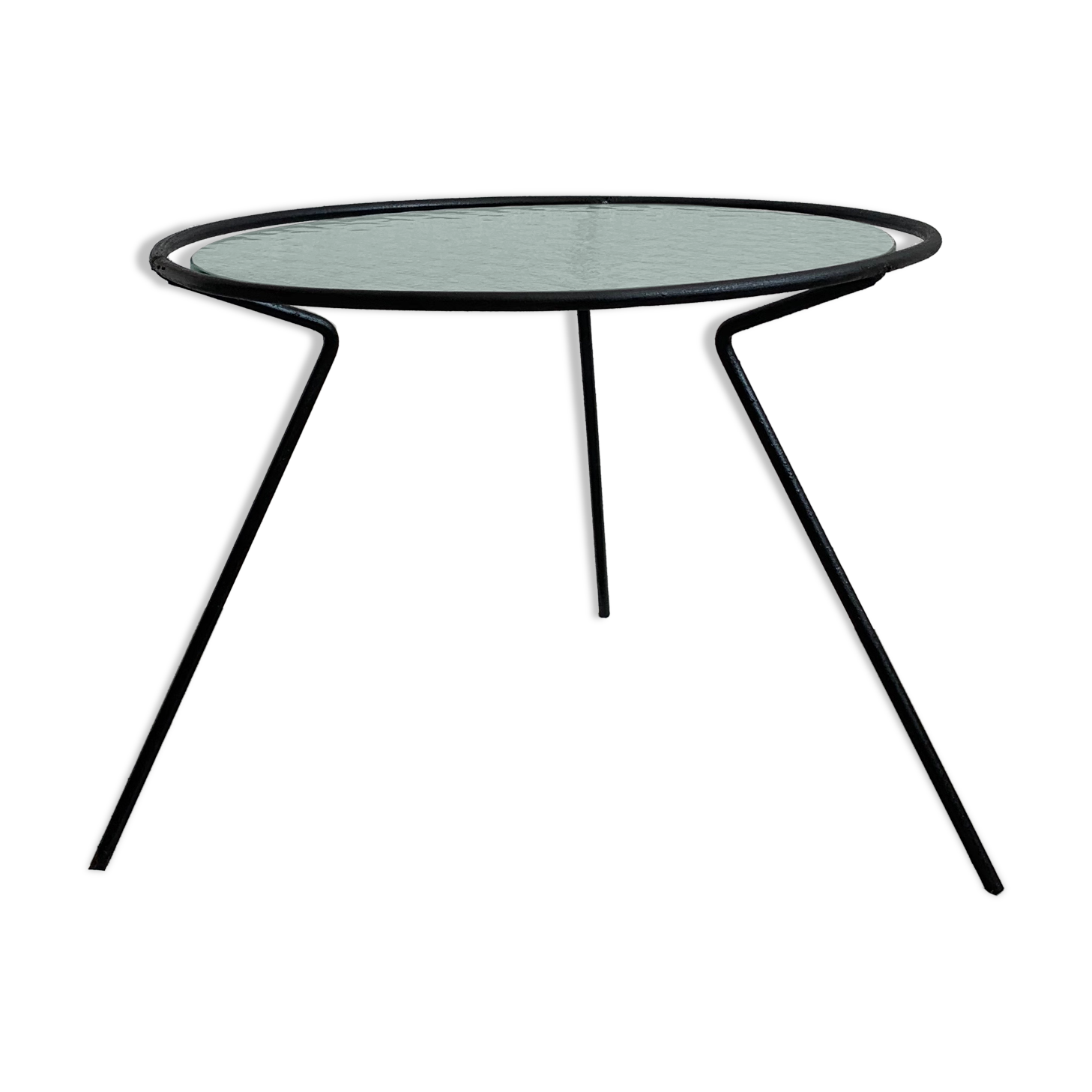 Vintage tripod glass and metal coffee table