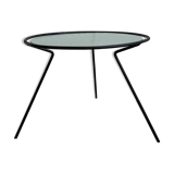 Vintage tripod glass and metal coffee table