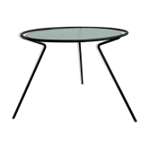 Table basse vintage tripode verre et métal