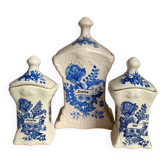 Delf 1895 M spice jars for sugar, pepper and salt in porcelain