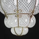 Amazing large Venetian lantern in Murano reticello glass, 1940s