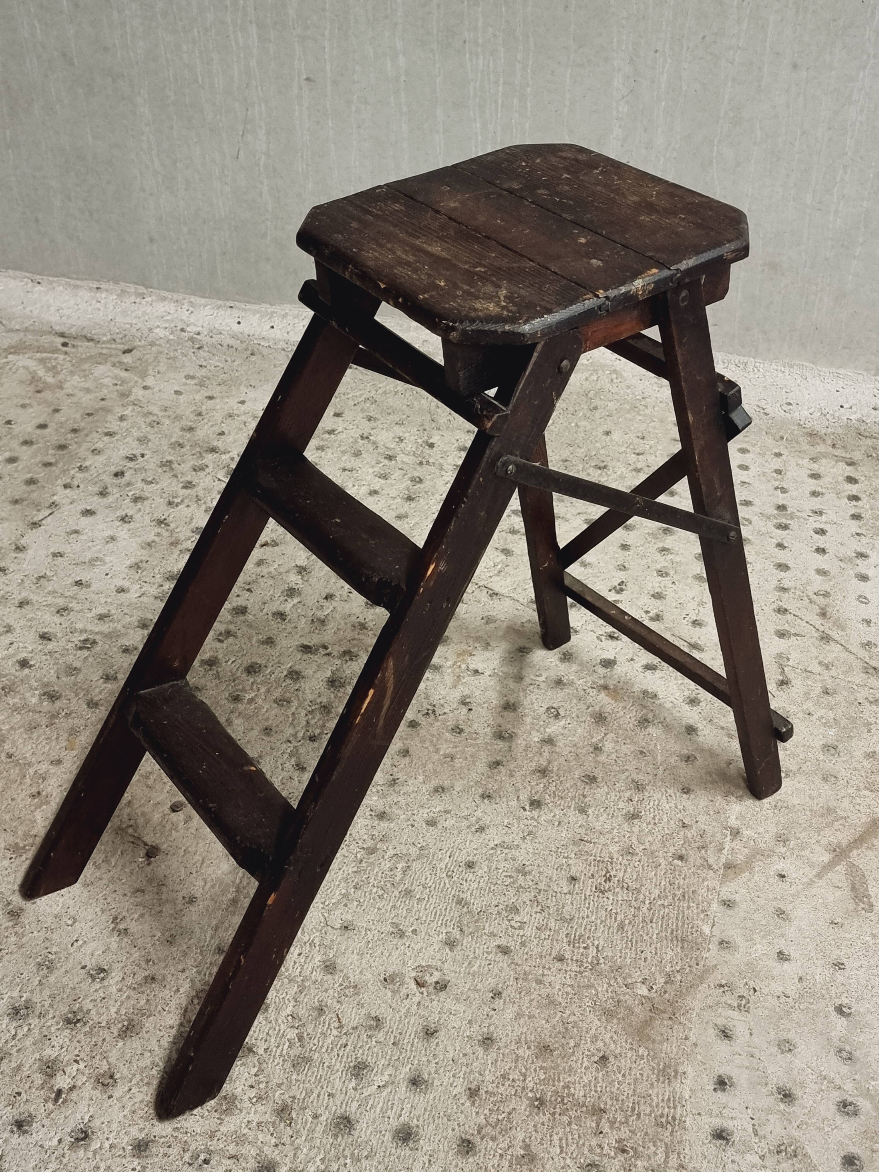 Old wooden stepladder library steps decorative foldable
