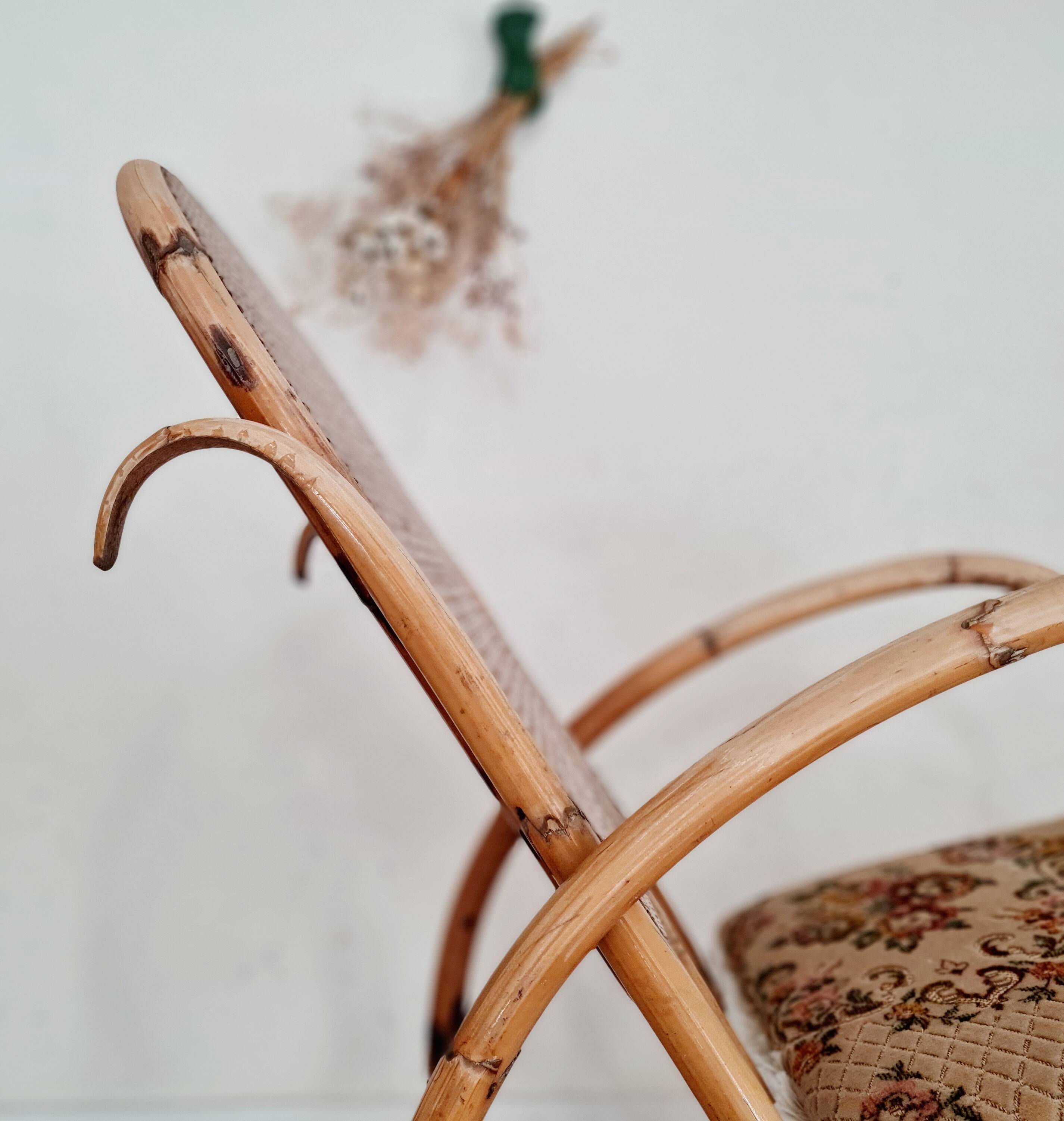 Cane rocking chair and upholstered seat