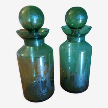 2 antique glass jars with pharmacy, orientalist décor